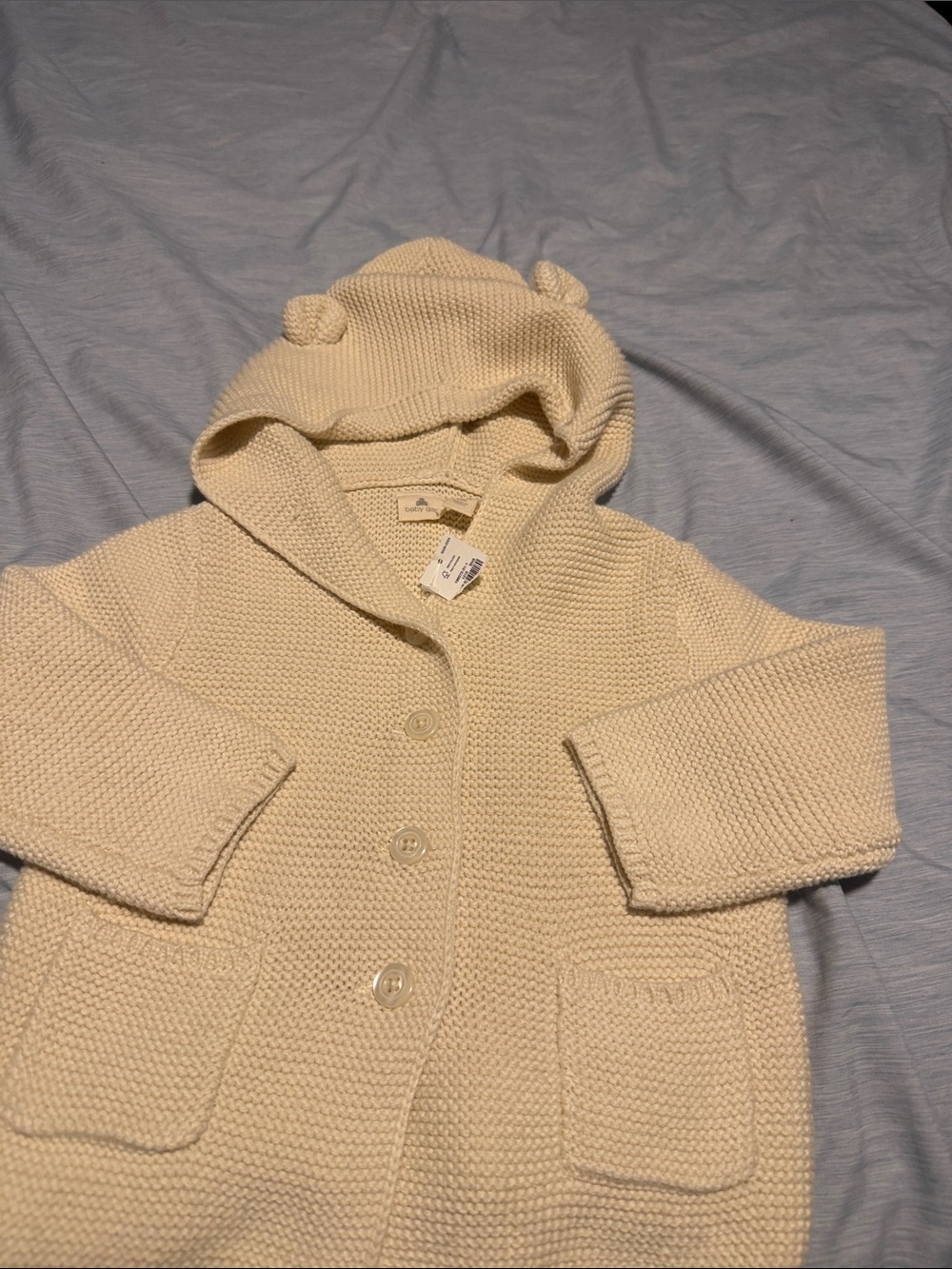 GAP Cream Knit Hooded Baby Coat with Ear Detail